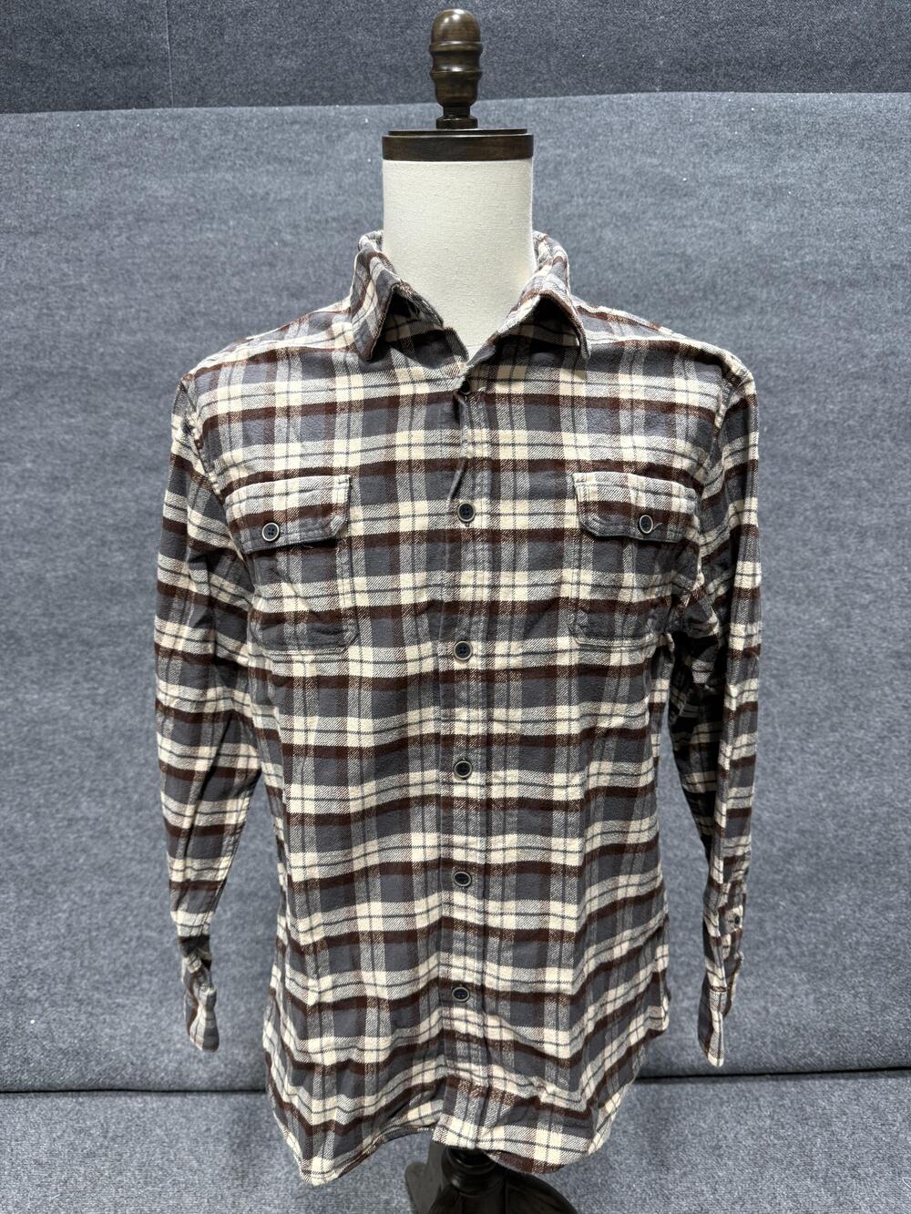 JACHS Shirt Boys 8 Brown Plaid Flannel Long Sleeve Button-Up Pocket Casual Top